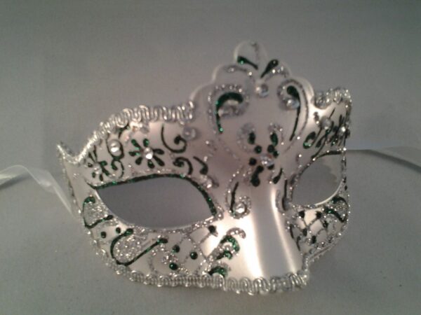 Silver and Green Masquerade Mask