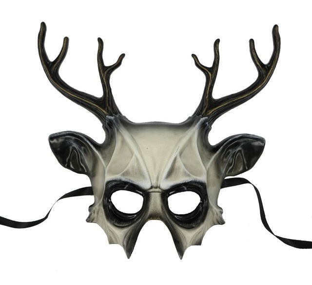 Men's Deluxe Stag Masquerade Mask - White & Black