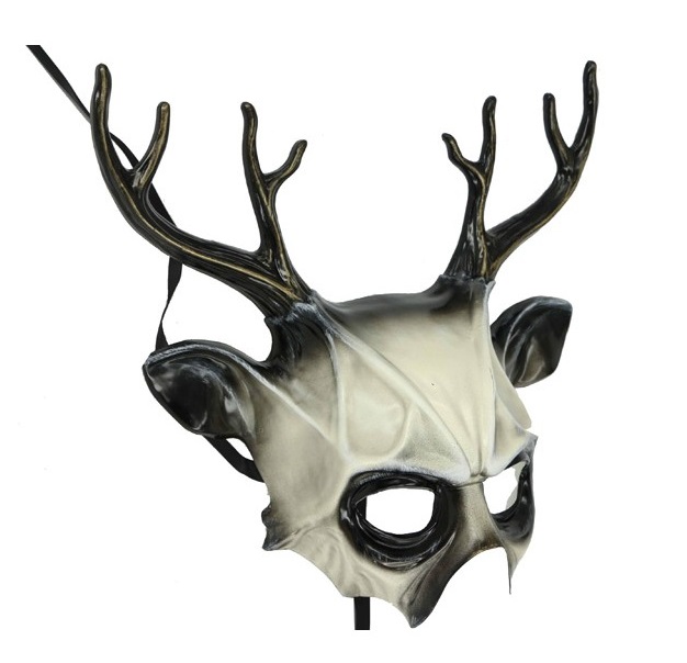 Men's Deluxe Stag Masquerade Mask - White & Black