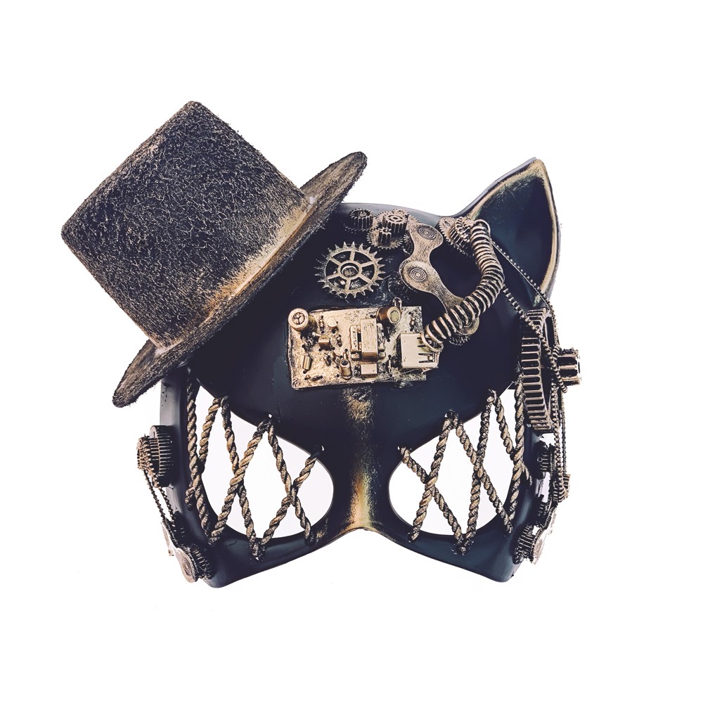 Steampunk Cat Gold Mask with Lights