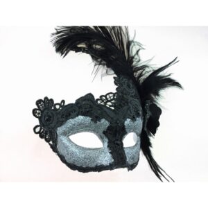 Black & Silver Glitter & Lace Masquerade Mask