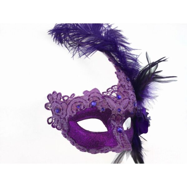 Purple Masquerade Mask with Lace and Feathers