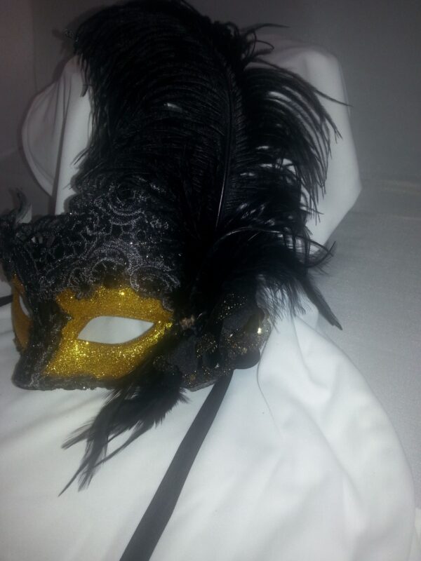 Black & Gold Glitter & Lace Masquerade Mask