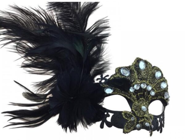 Black Lace with Feathers Masquerade Mask