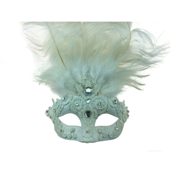 White Lace & Feathers Masquerade Mask