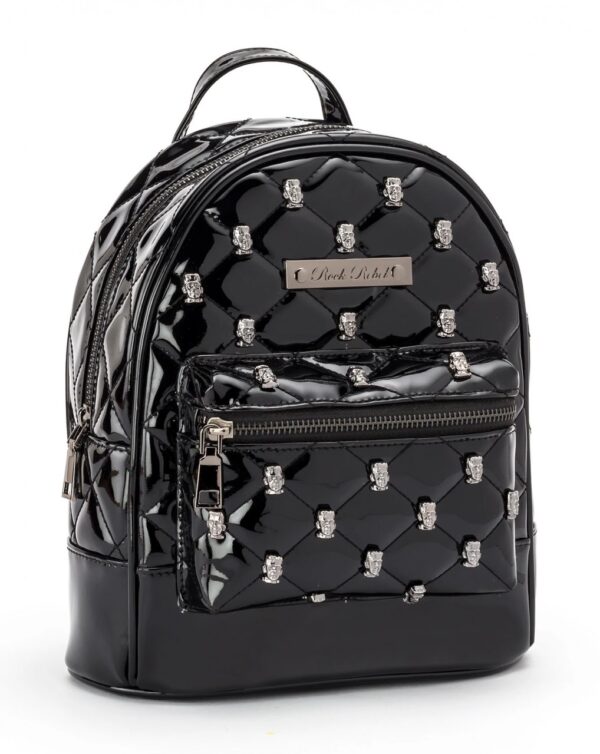 Monster Head Quilted & Studded Black Mini Backpack