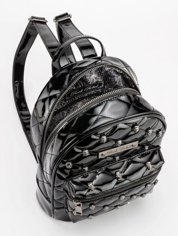 Monster Head Quilted & Studded Black Mini Backpack