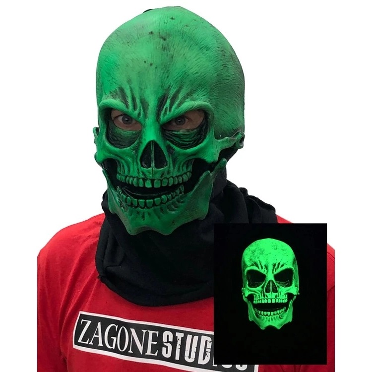 UV Green Glow Sock Skull Latex Mask