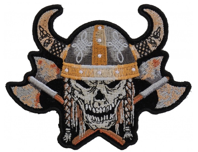 Viking Skull with Axes and Horn Helmet Patch