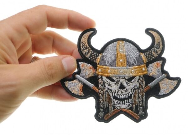 Viking Skull with Axes and Horn Helmet Patch