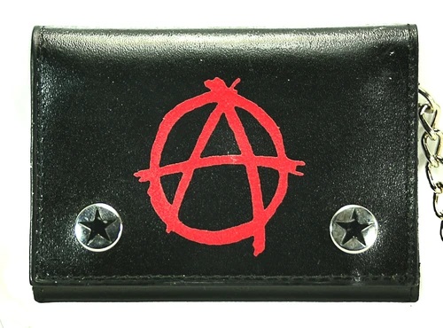 Anarchy Printed Black Leather Tri-Fold Wallet