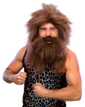 Caveman Prehistoric Wig and Beard Set Brown