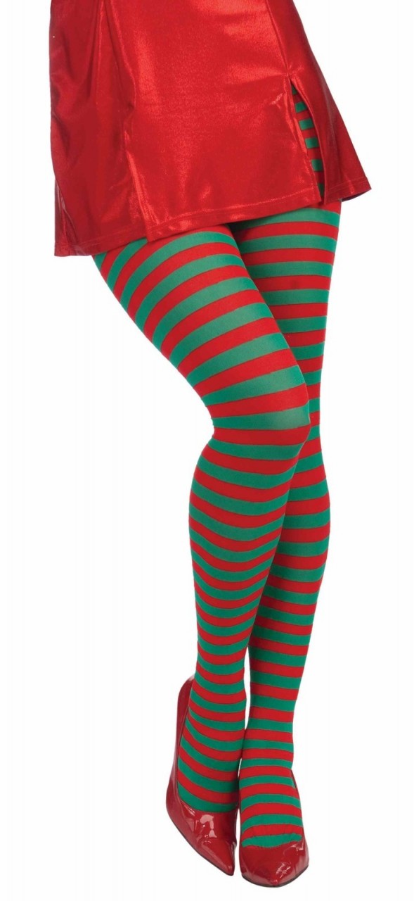 Adult Size Red and Green Striped Tights