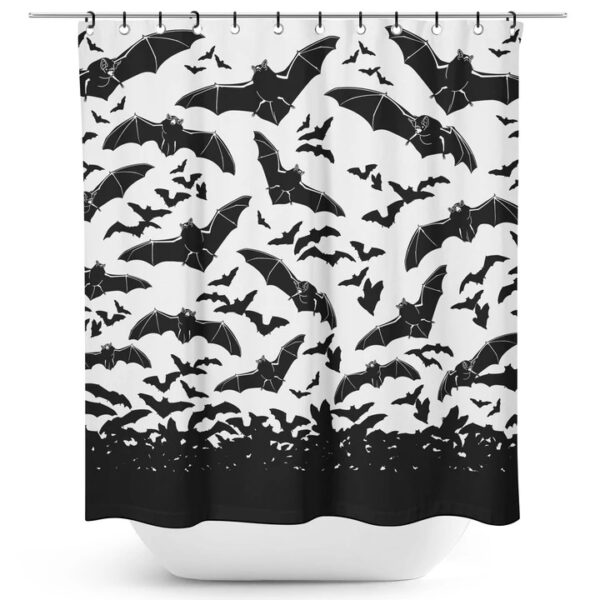 Spooksville Bats Shower Curtain Black and White