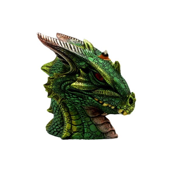 Green Dragon Head Bust with Back Flow Incense Burner