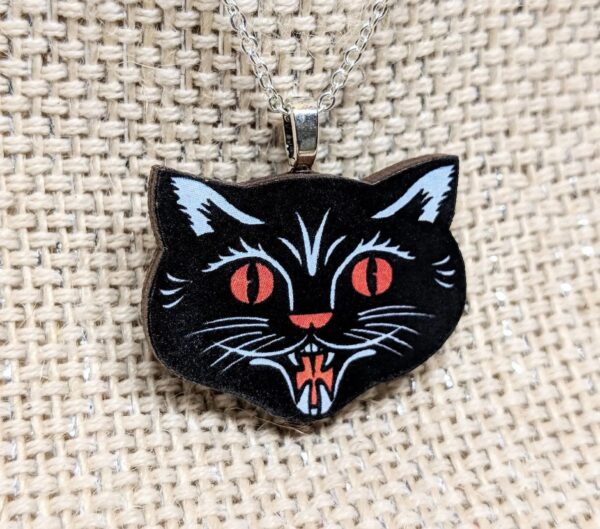 Vintage Black Cat Pendant Necklace