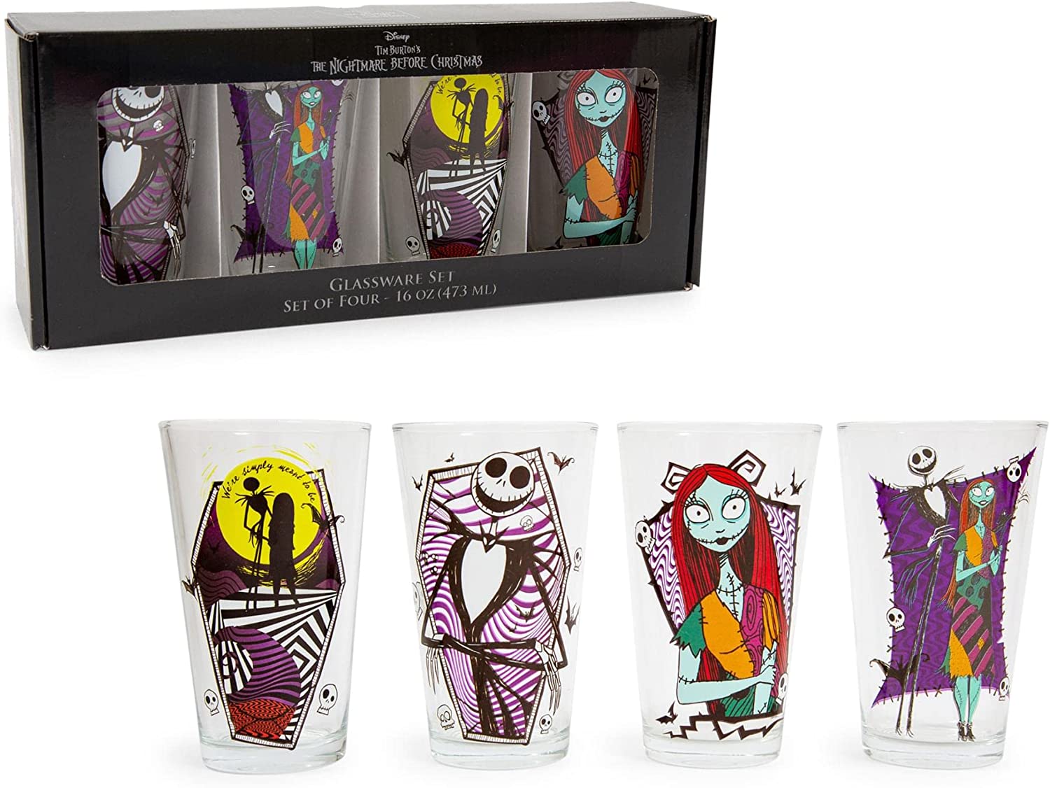 Nightmare Before Christmas Characters 4 Piece 9oz Rock Glass Set