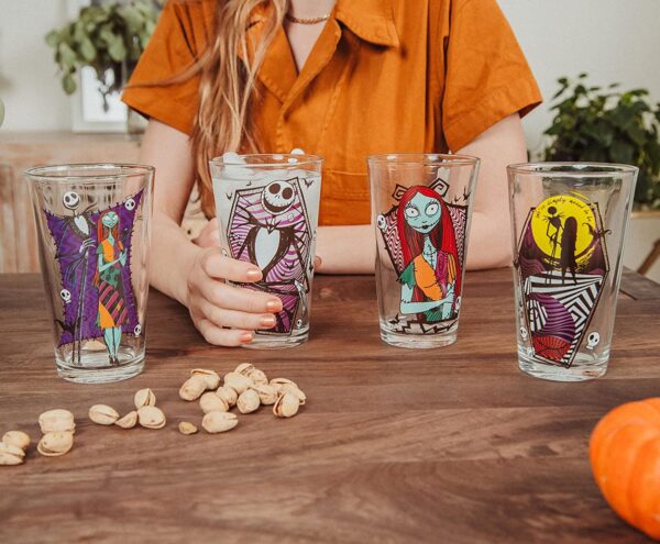 Disney The Nightmare Before Christmas Jack & Sally 16-Ounce Pint Glasses, Set of 4 - Image 2