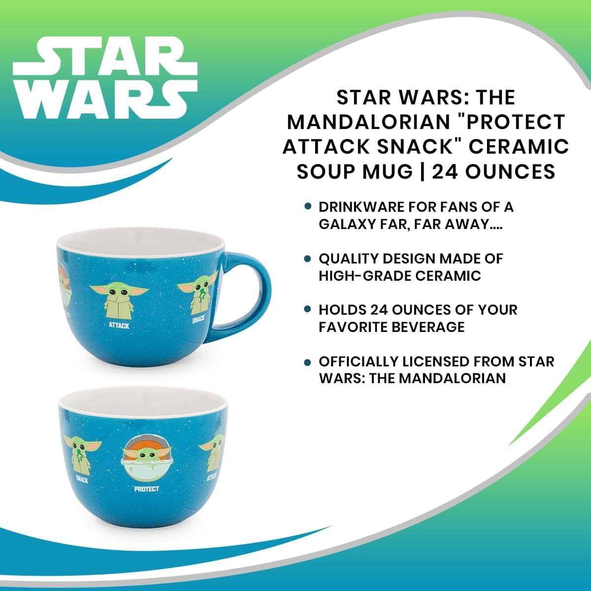 Star Wars: The MandalorianProtect Attack Snack Ceramic Soup Mug 24-Ounce  Large Coffee Cup - Screamers Costumes