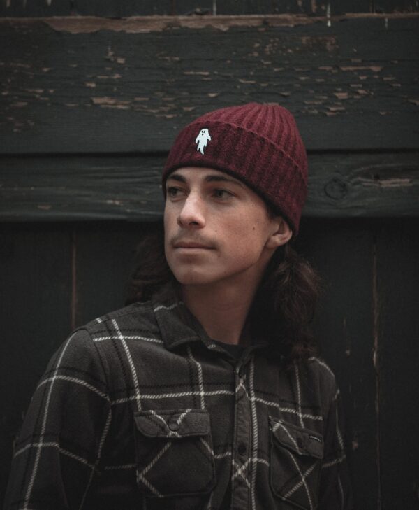 Ghostie Embroidered & Reversible Knit Beanie – Cinnamon Red - Image 3