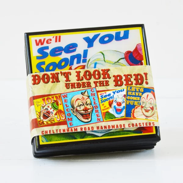 Creepy Clown Halloween Drink Coaster Set - Image 2