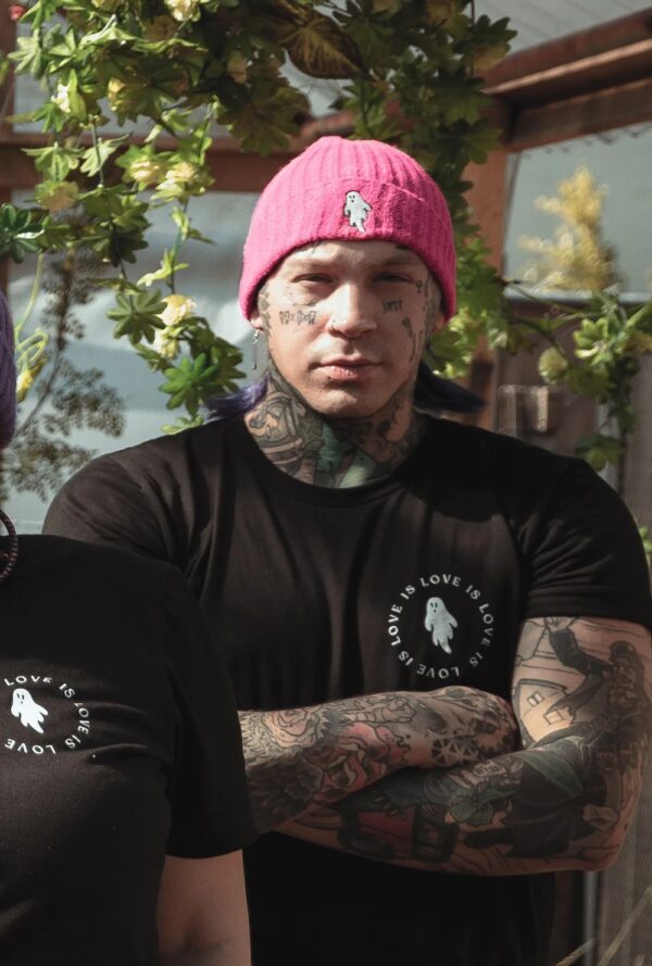 Ghostie Embroidered & Reversible Knit Beanie – Vivid Pink - Image 2