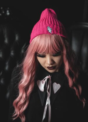 Ghostie Embroidered & Reversible Knit Beanie – Vivid Pink