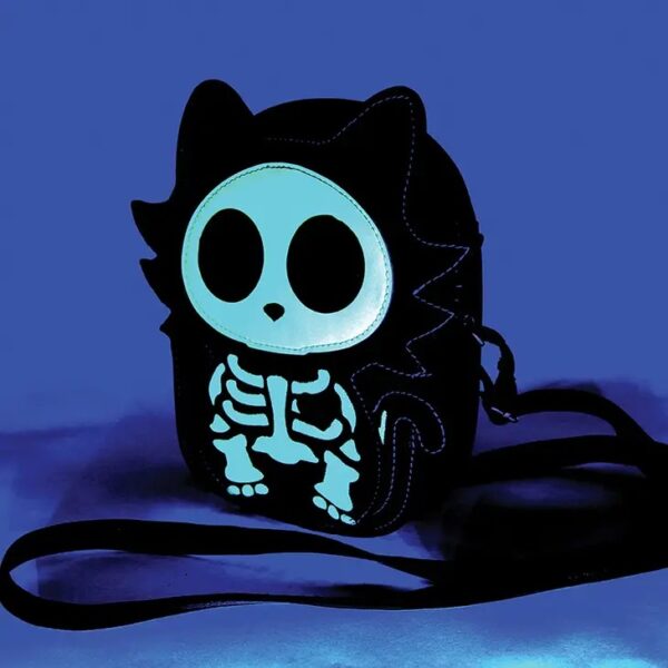 Glow in the Dark Sugar Skull Cat Crossbody Bag - Image 2