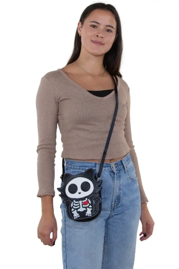 Glow in the Dark Sugar Skull Cat Crossbody Bag - Image 5