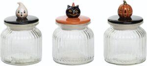 Glass Candy Jar 3 Assorted Pumpkin, Cat and Ghost