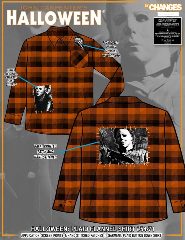 Halloween Michael Myers Flannel Shirt with Patches Adult Size