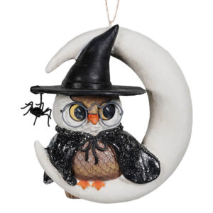 Witch Owl On Moon Ornament