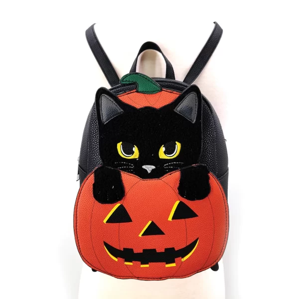 Furry Black Cat in Pumpkin Mini Backpack