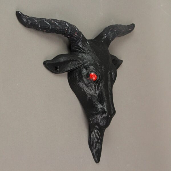Black Enamel Cast Iron Baphomet Head Wall Hanging Decor - Image 3