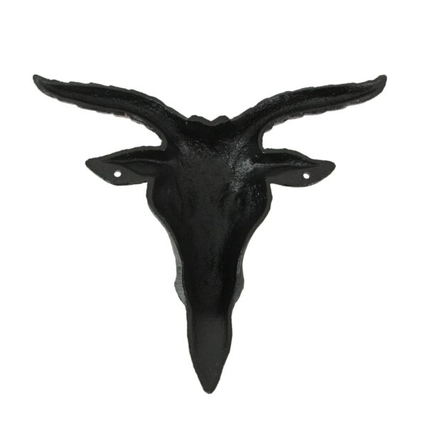Black Enamel Cast Iron Baphomet Head Wall Hanging Decor - Image 4
