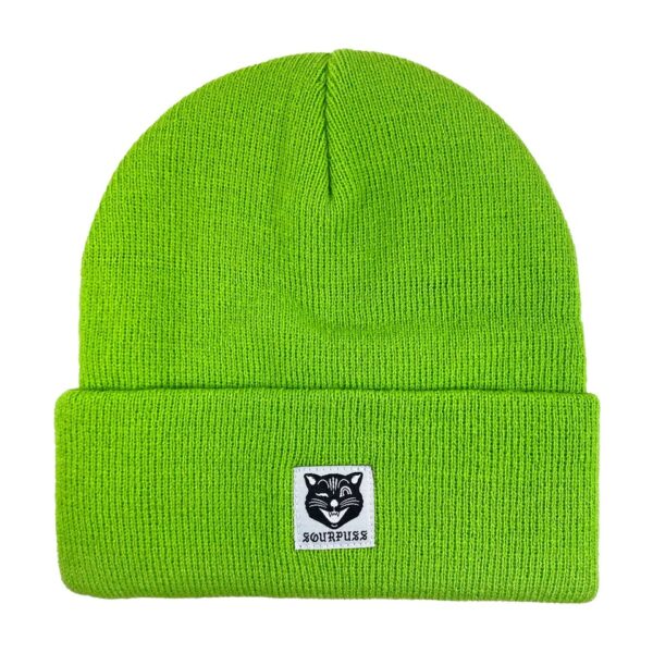 Sourpuss Jinx Cat Knit Hat Hi Vis Green