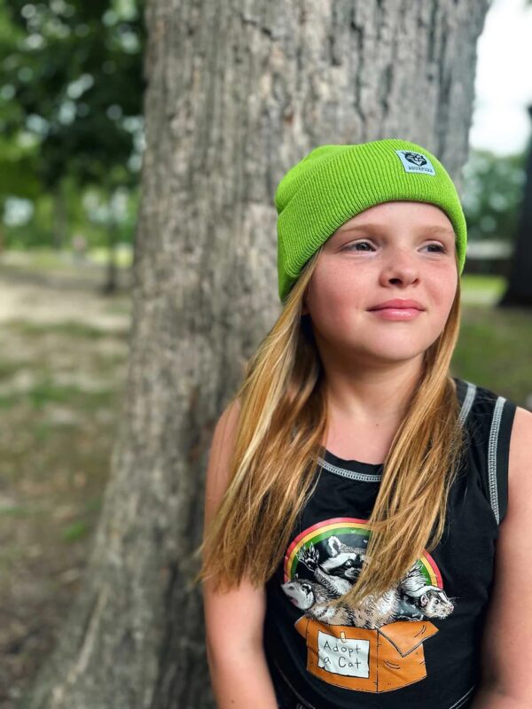 Sourpuss Jinx Cat Knit Hat Hi Vis Green - Image 3