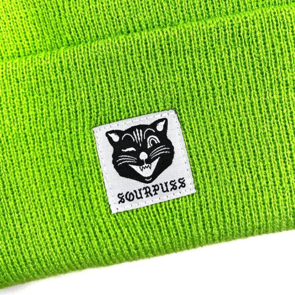 Sourpuss Jinx Cat Knit Hat Hi Vis Green - Image 4