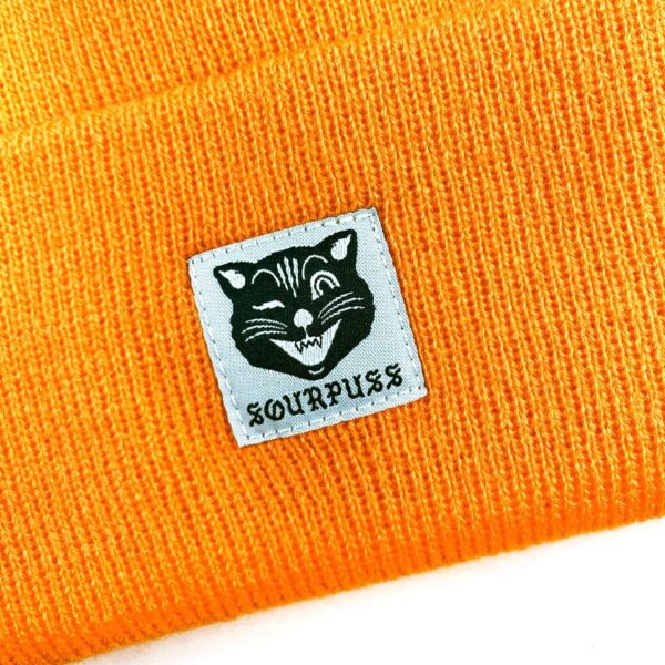 Sourpuss Jinx Cat Knit Hat Hi Vis Orange - Image 2