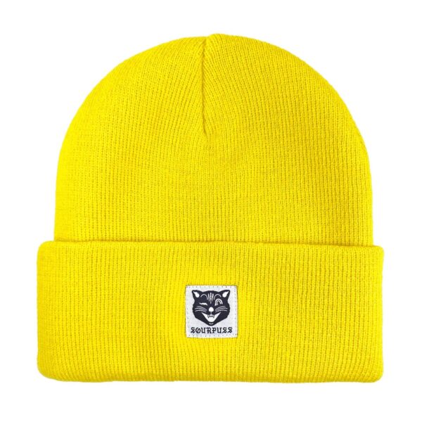Sourpuss Jinx Cat Knit Hat Hi Vis Yellow