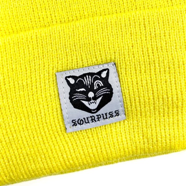 Sourpuss Jinx Cat Knit Hat Hi Vis Yellow - Image 2