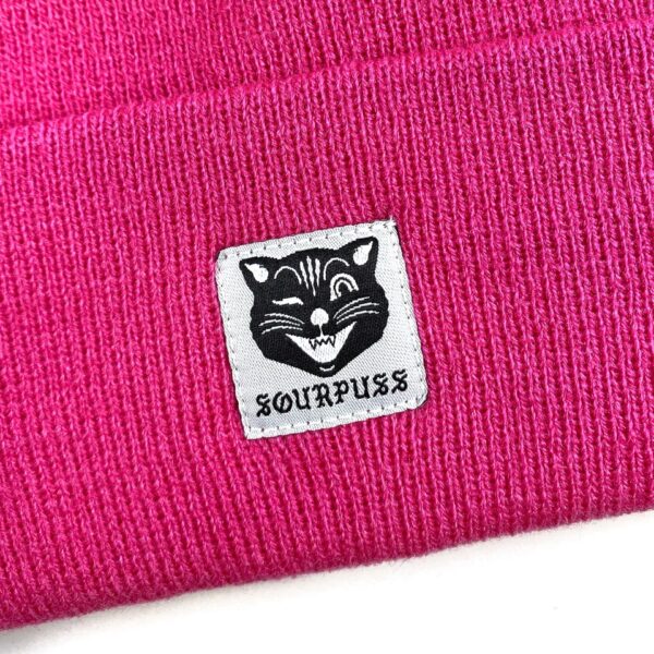 Sourpuss Jinx Cat Knit Hat Hi Vis Pink - Image 2