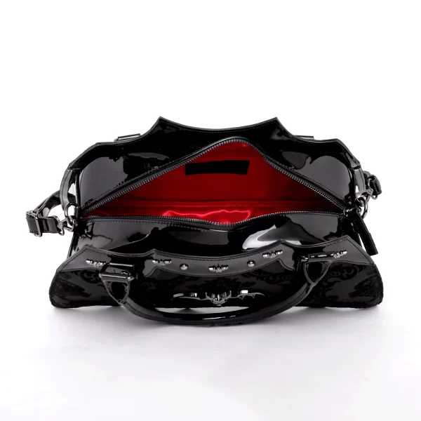 Damask Bat Handbag In Black - Image 4