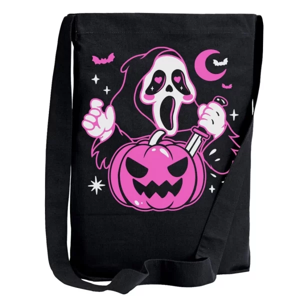 Cute Ghostface Pumpkin Crossbody Sling Tote Bag - Image 2