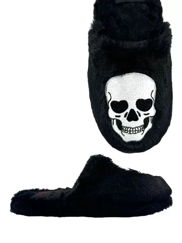 Kreepy Kozy Skull Black and White House Slippers