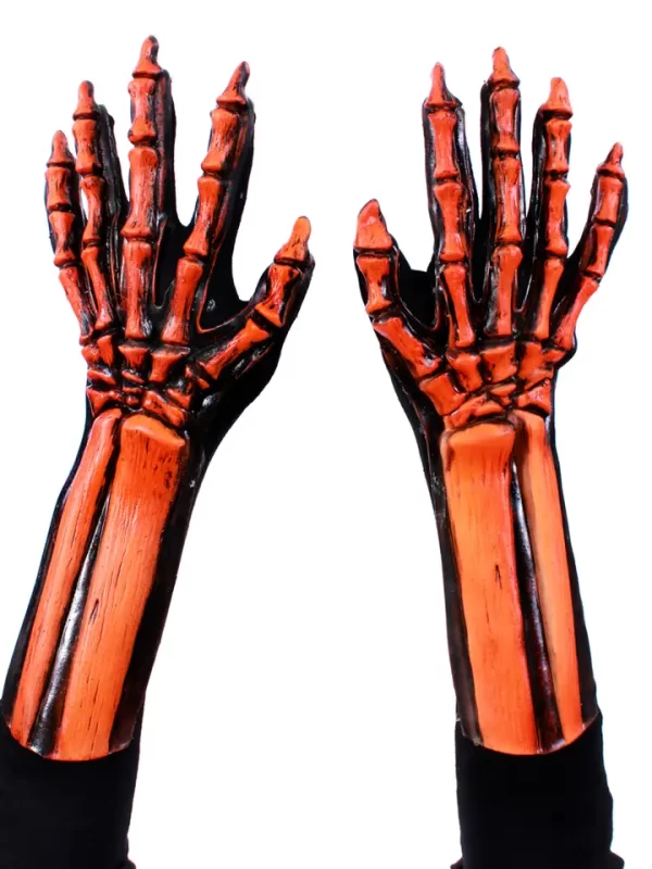 Orange Glow Skeleton Hands Adult Gloves UV Black Light Reactive