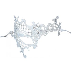 White Metal Masquerade Mask with Stones