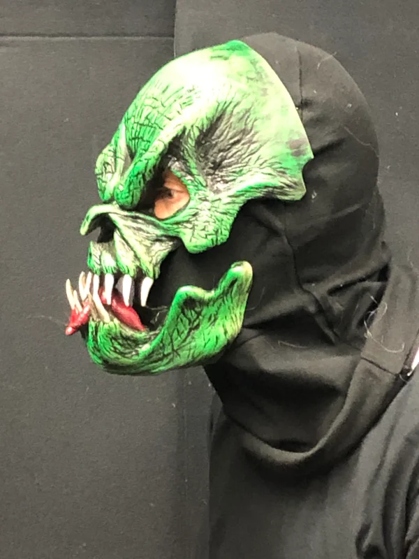 UV Green Glow Phissed Off Monster Latex Face Mask with Moving Mouth - Image 3