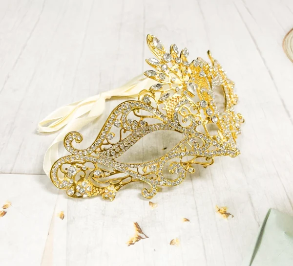 14K Gold Luxury Rhinestone Masquerade Mask - Image 2