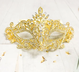 14K Gold Luxury Rhinestone Masquerade Mask